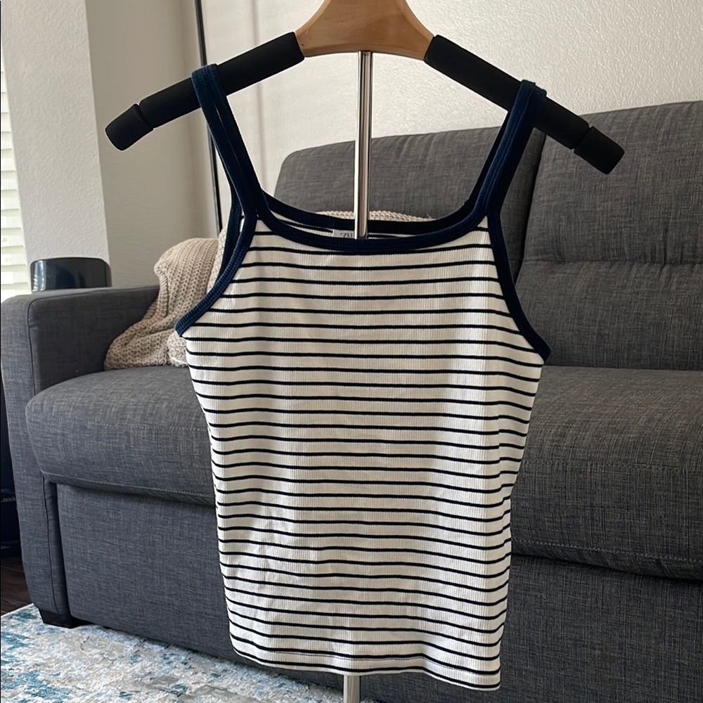 Zara White and Gray Fitted Tank Top